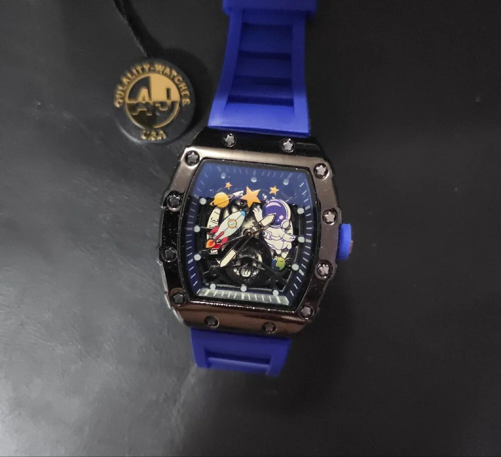Blue Space-Themed Silicone Strap Watch - AJs Brand